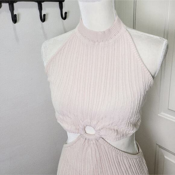 Anthropologie Pink Ribbed Knit Cut-Out Midi Dress Bodycon Y2K Party Clubwear - Picture 4 of 9